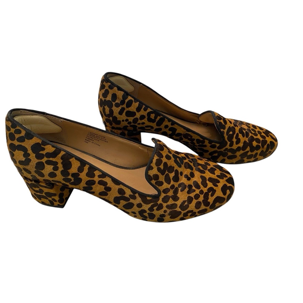 Banana Republic Calf Hair Leopard Print Block Heel Loafers Pumps Size 7.5M